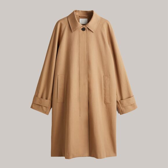 NWOT H&M Twill Car Coat Dark beige Tan XS Jacket Trench Pleated - Picture 2 of 5